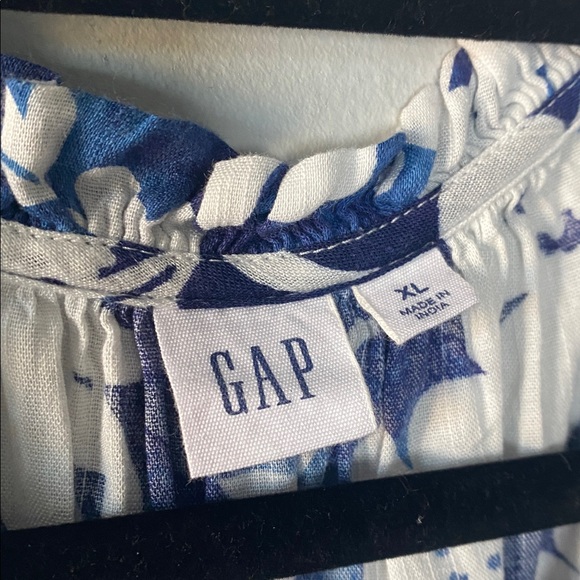 GAP Print Splitneck Maxi Dress Women’s XL Blue Floral Sleeveless Cotton Blend - Picture 7 of 14